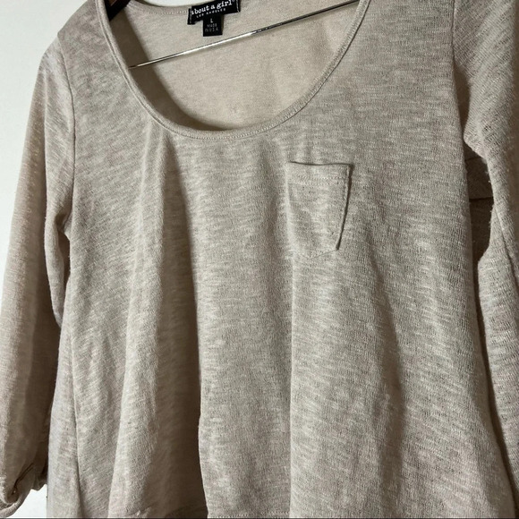 Crop Knit Sweater Swoop Neck Top lightweight 3/4 Sleeve Size Large Cream Tan - Picture 2 of 10